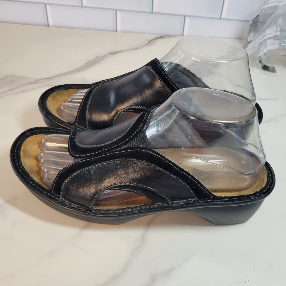 Naot Black Leather Suede Slide Wedge Sandals Womens Size 7 EU 38